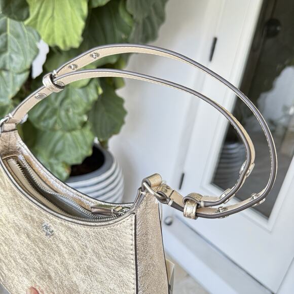 Tory Burch 159158 Emerson Metallic White Gold Refined Leather Shoulder Handbag - Picture 15 of 16